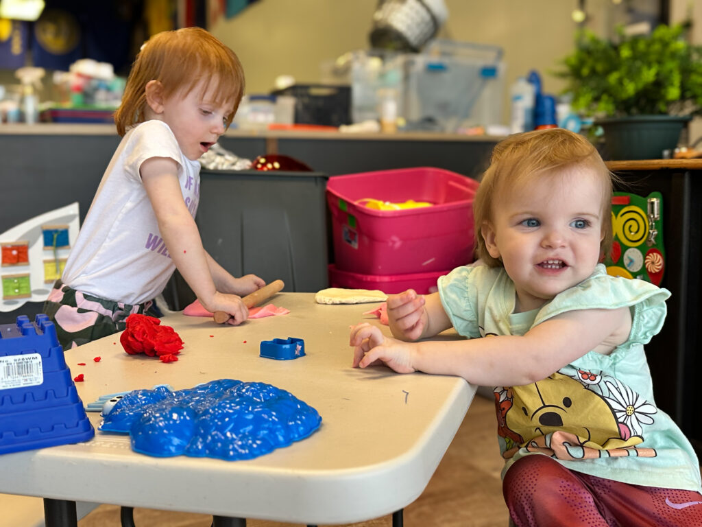 Sensory Play is the norm at Adventure Gym! These little play doh princesses are practicing all sorts of skills!